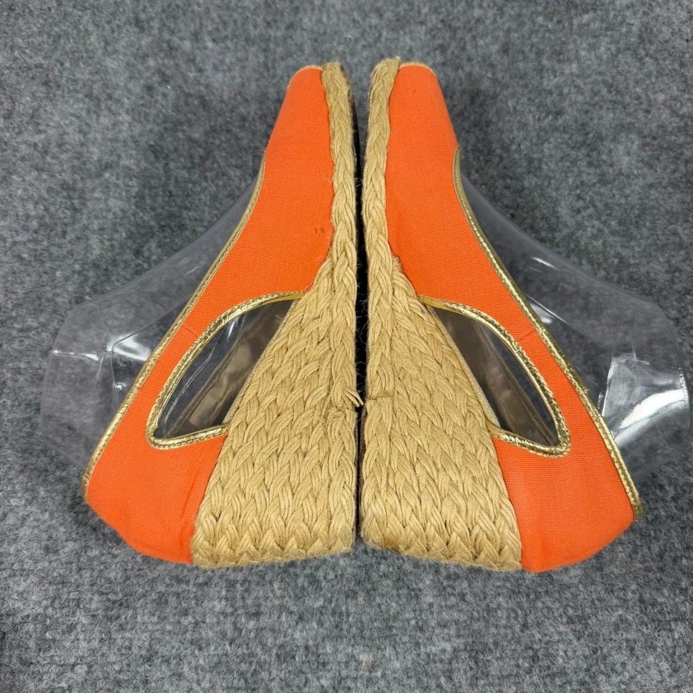 Lauren Ralph Lauren Charlotte Espadrille Wedge Women 8B Orange Textile Gold GUC